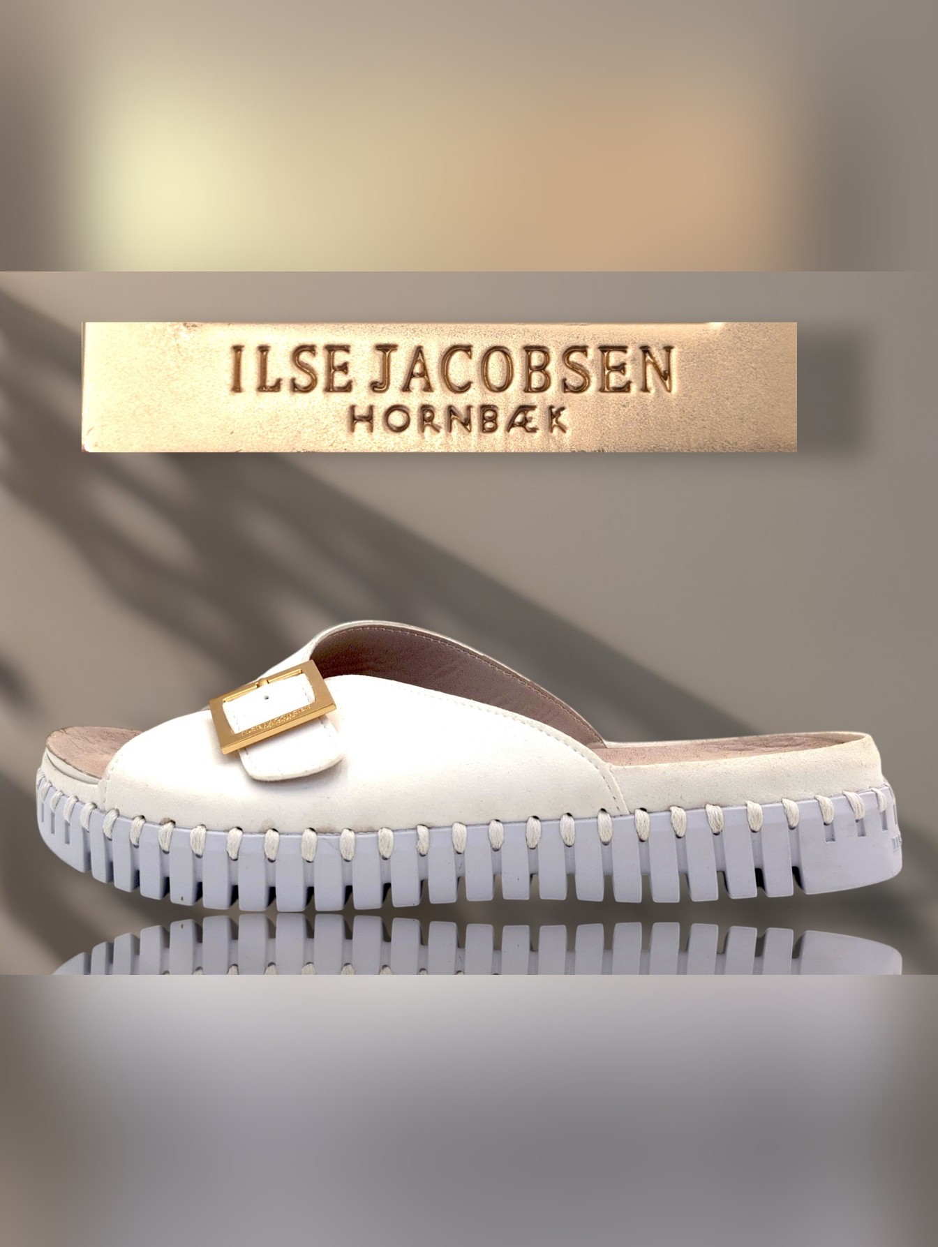 Ilse Jacobsen Hornbk Sz Us 9-9.5 Tulip White & Rose Gold Buckle Slide Sandals